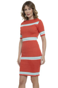Vestido Midi Tricot Listras Gola Alta [F081] - Image 5