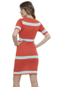 Vestido Midi Tricot Listras Gola Alta [F081] - Image 6