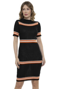 Vestido Midi Tricot Listras Gola Alta [F081] - Image 2
