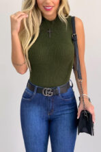 Blusa Tricot Gola Alta Sem Manga [F081]